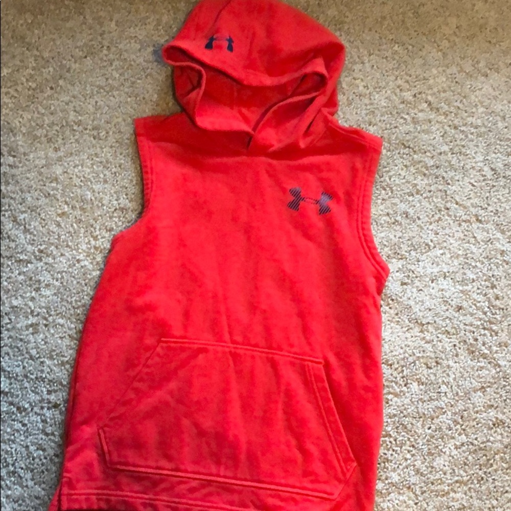Red Under Armour sleeveless hoodie